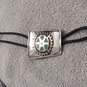 Signed turquoise and coral bolo